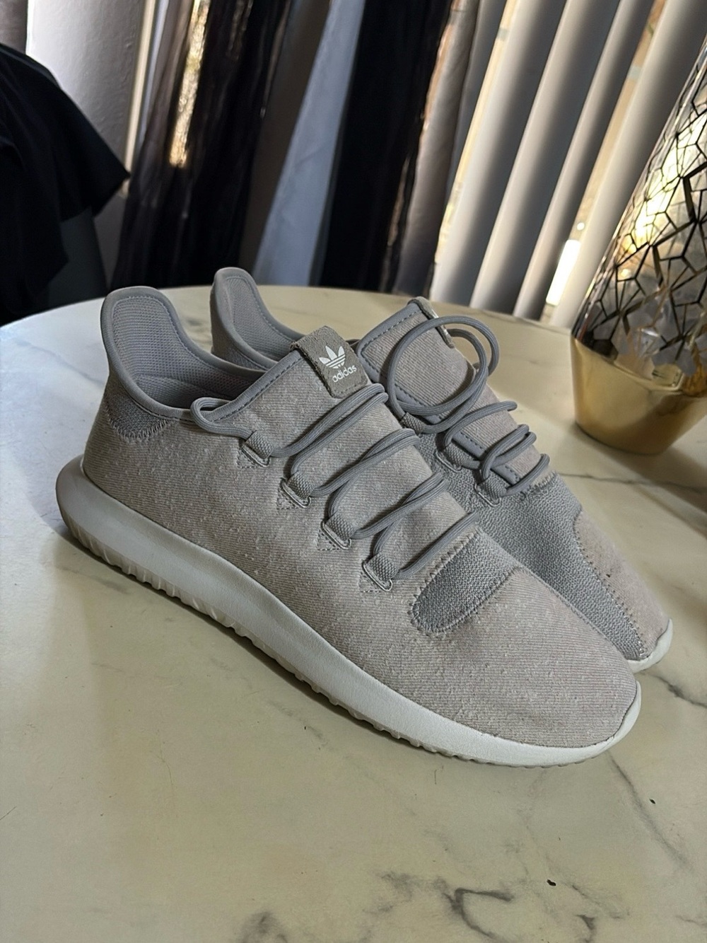 Adidas Mens Light Gray Casual Knit Sneakers